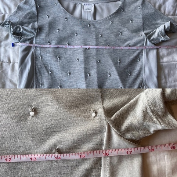 Club Monaco Jewel Embellished Mixed Media Tee XS Heather Grey - Picture 10 of 12